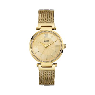 Ladies gold watch with wire bracelet w0638l2